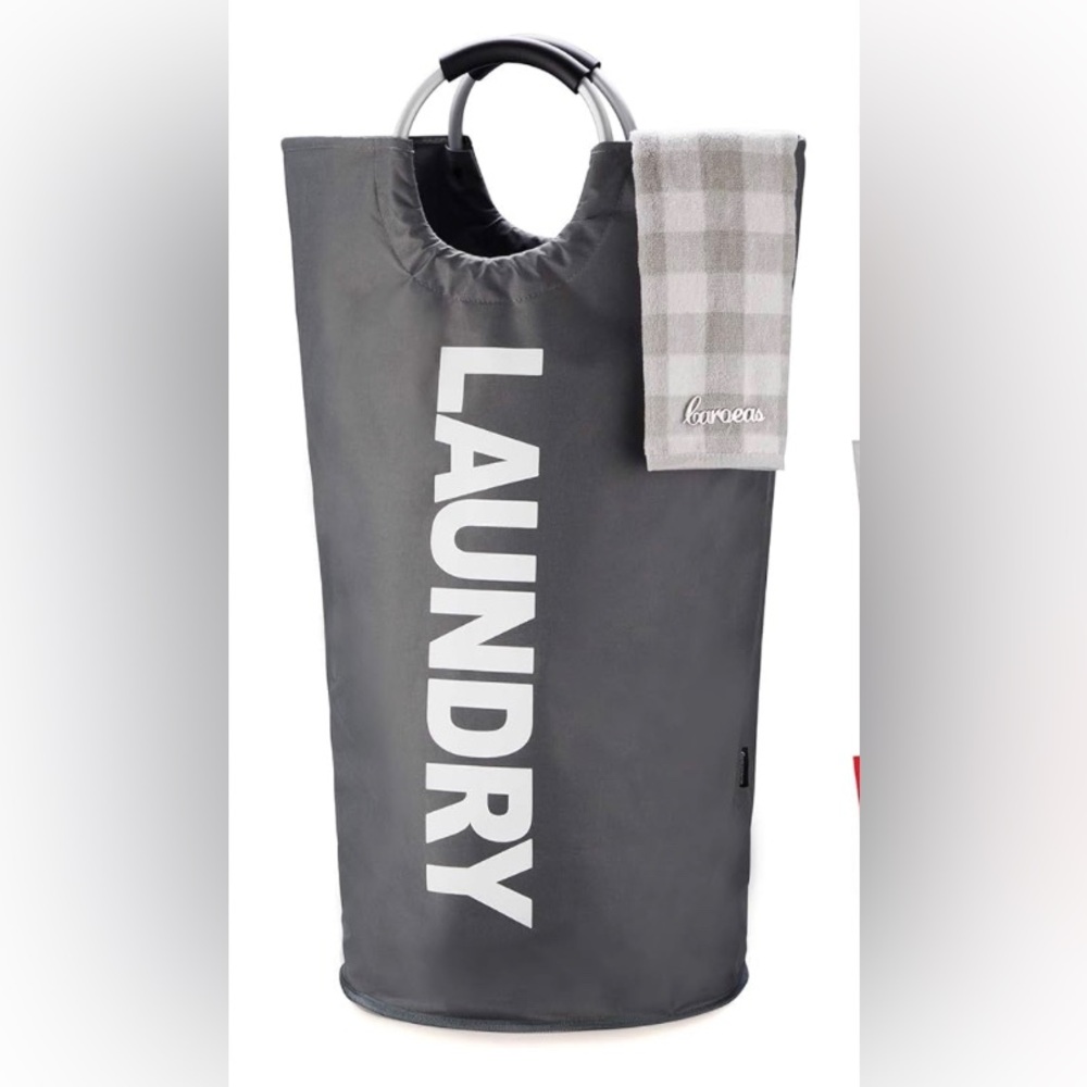 Gray Laundry Hamper with Towel